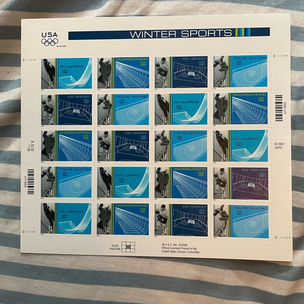 Winter Sports Stamp Collection - Blue and Green
